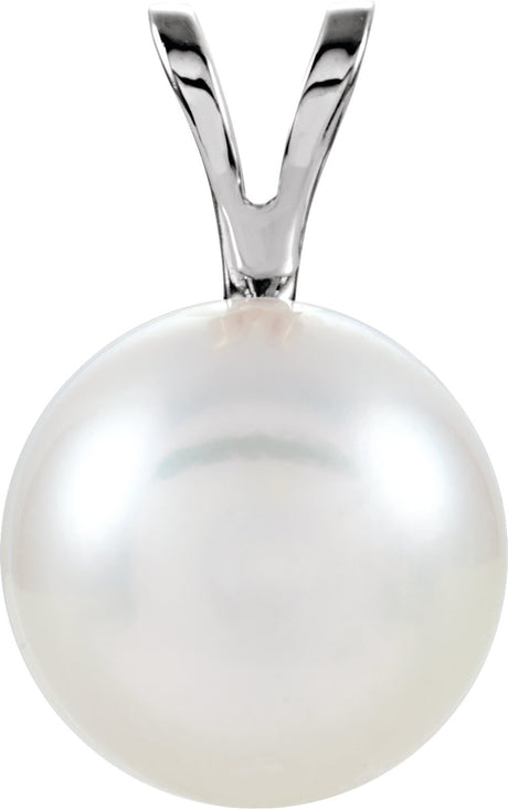 14K White Gold Cultured White Akoya Pearl Pendant