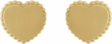 14K Yellow Gold Engravable Beaded Heart Earrings