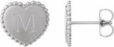 Sterling Silver Engravable Beaded Heart Earrings