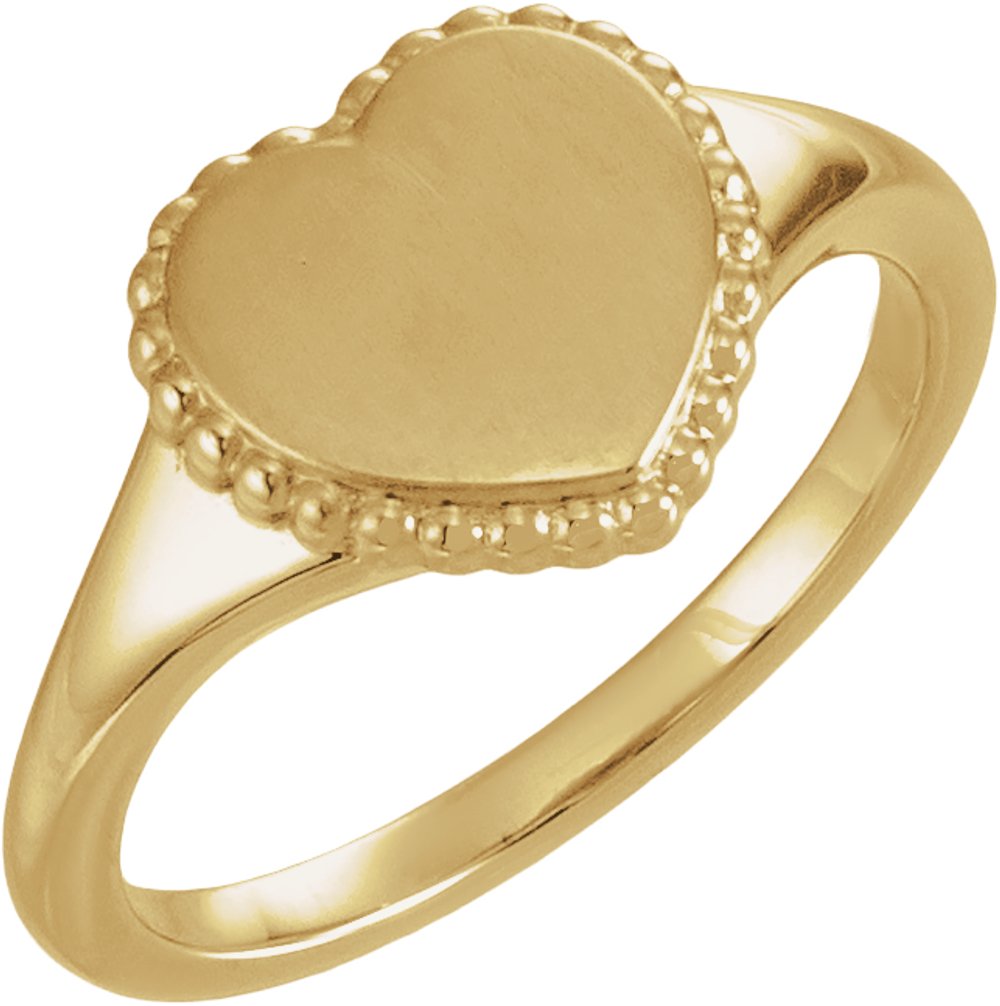10K Yellow Gold Engravable Beaded Heart Ring