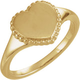 10K Yellow Gold Engravable Beaded Heart Ring