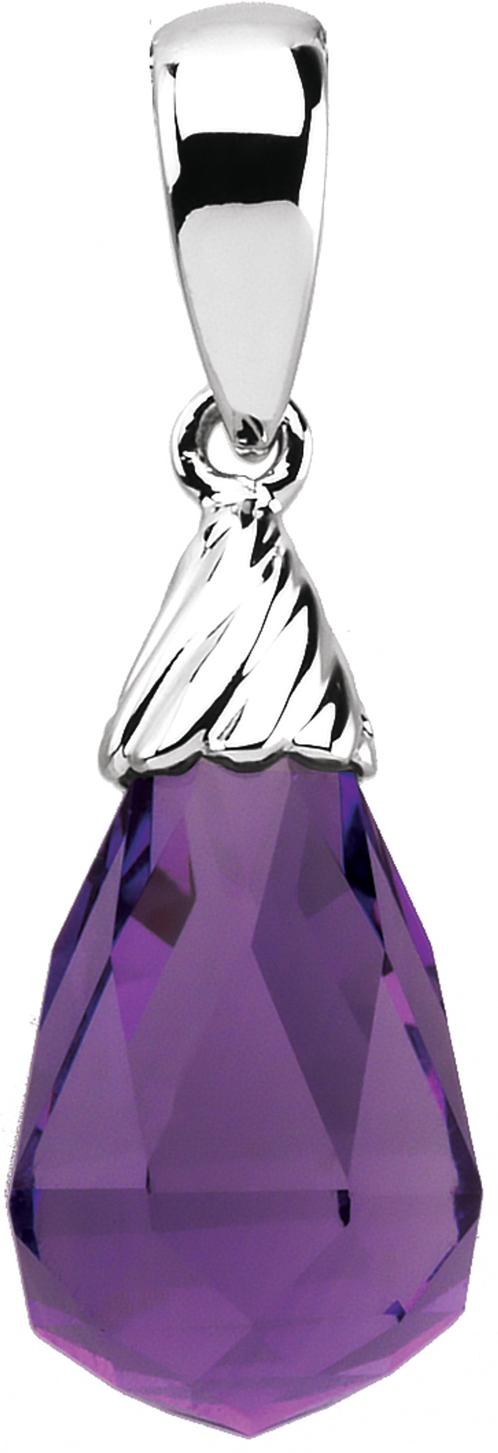 14K White Natural Amethyst Briolette Pendant