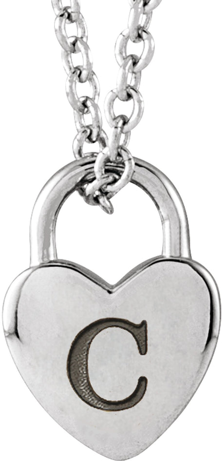 Sterling Silver Engravable Heart Lock 16-18" Necklace
