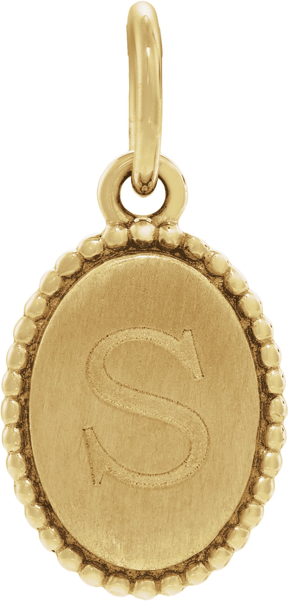 10K Yellow Gold Beaded Oval Engravable Pendant