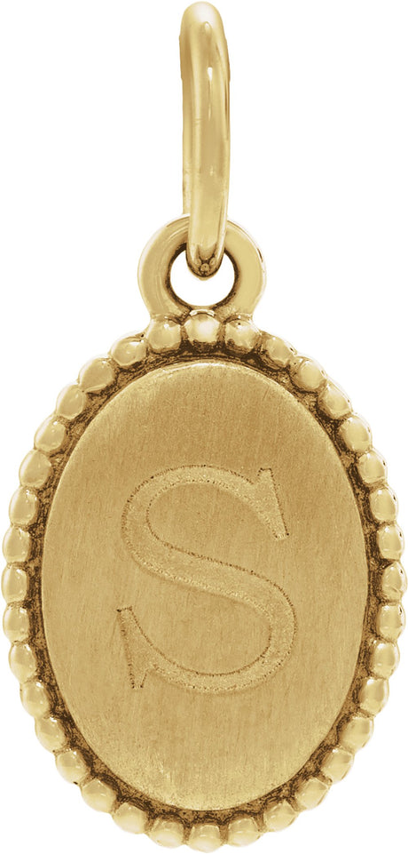 14K Yellow Gold Beaded Oval Engravable Pendant