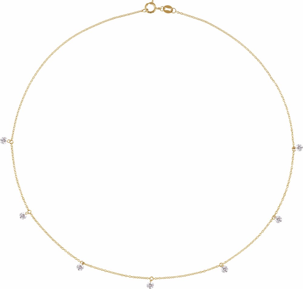 14K Yellow Gold 1 1/8 CTW Lab-Grown Drilled Diamond Seven-Stone Station 16" Necklace