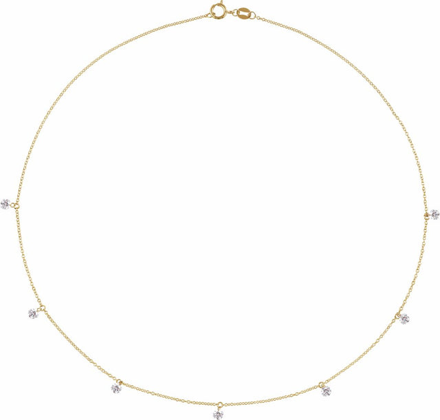 14K Yellow Gold 1 1/8 CTW Lab-Grown Drilled Diamond Seven-Stone Station 16" Necklace