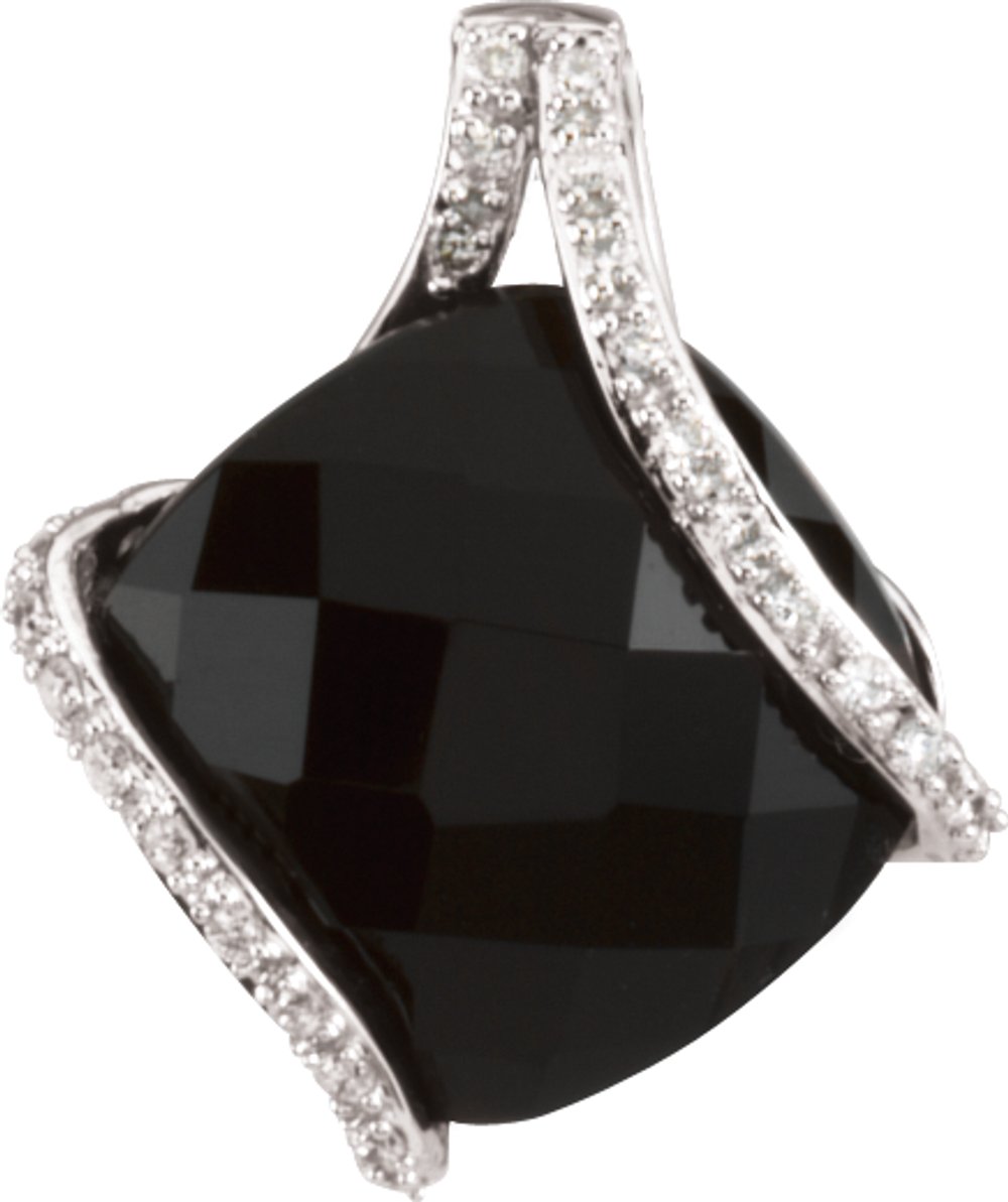 14K White Natural Black Onyx & 1/10 CTW Natural Diamond Freeform Pendant