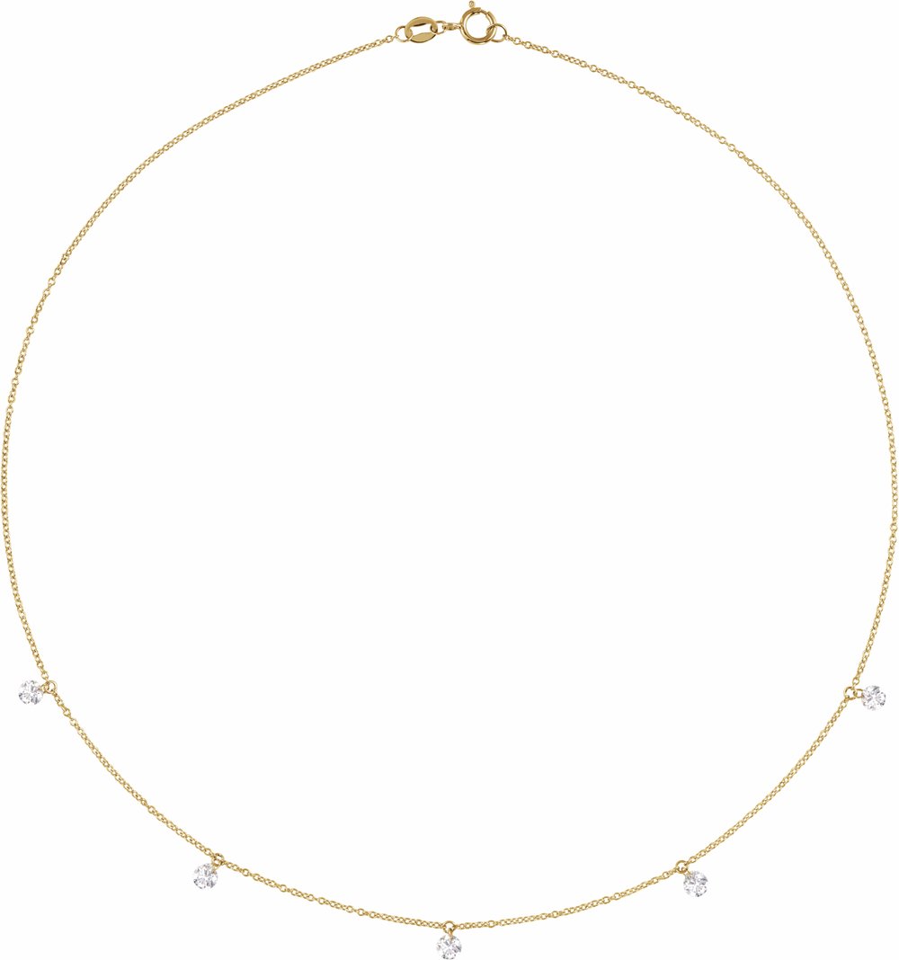 14K Yellow Gold 7/8 CTW Lab-Grown Drilled Diamond Five-Stone Station 16" Necklace