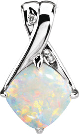 14K White Natural White Opal & .025 CTW Natural Diamond Pendant