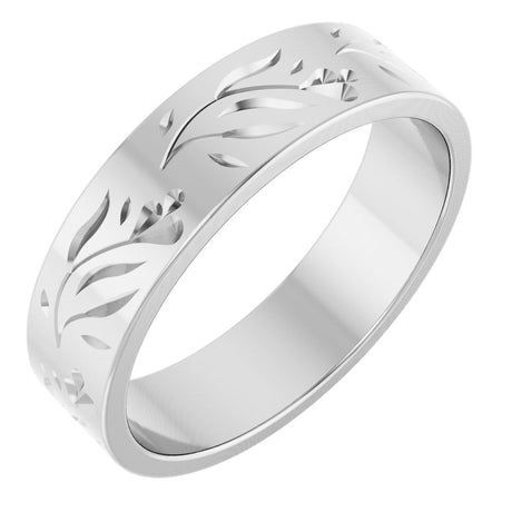 10K White Gold 5 mm Nature-Inspired Flat Band Size 7