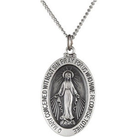 Sterling Silver 29x20 mm Oval Miraculous Medal 24" Necklace