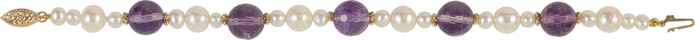 14K Yellow Gold Natural Amethyst & Cultured White Freshwater Pearl 7 1/2" Bracelet 