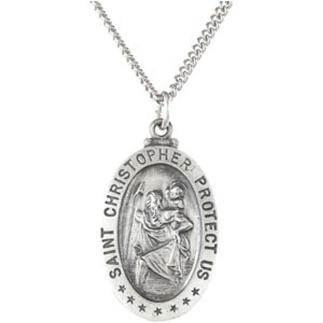 Sterling Silver 21.5x14.5 mm Oval St. Christopher 18" Necklace 