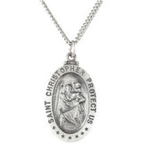 Sterling Silver 21.5x14.5 mm Oval St. Christopher 18" Necklace 