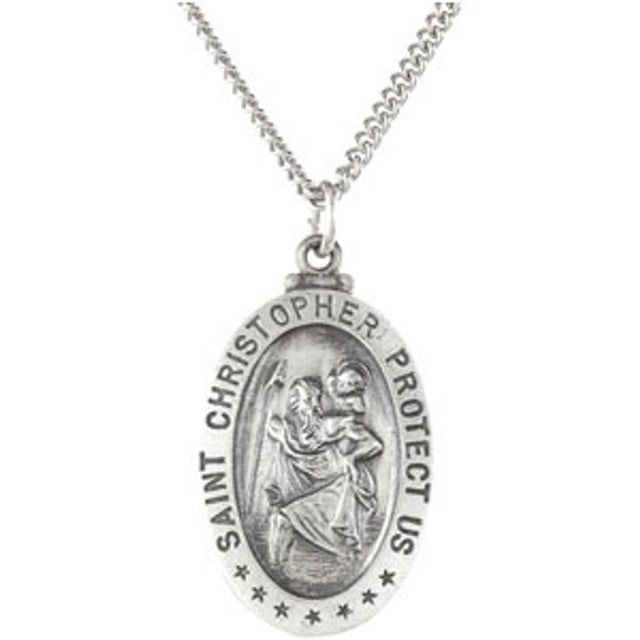 Sterling Silver 21.5x14.5 mm Oval St. Christopher 18" Necklace 