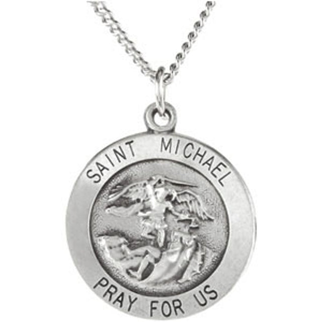 Sterling Silver 18 mm St. Michael Medal 18" Necklace