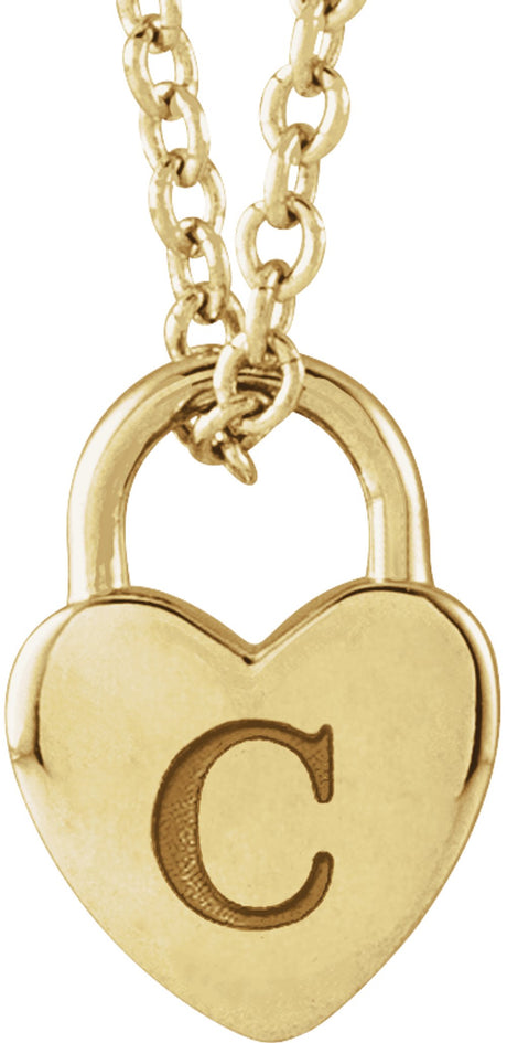 14K Yellow Gold Engravable Heart Lock 16-18" Necklace