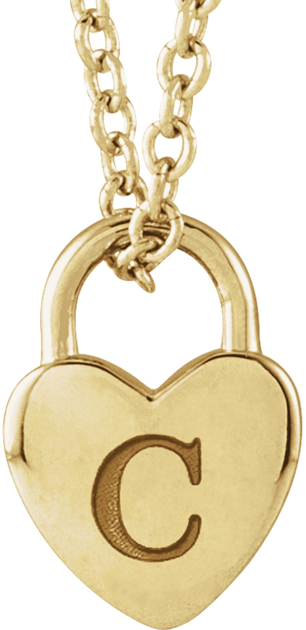 14K Yellow Gold Engravable Heart Lock 16-18" Necklace