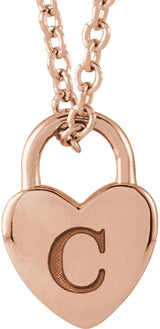 14K Rose Gold Engravable Heart Lock 16-18" Necklace