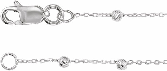 14K White Gold .65 mm Beaded Cable 7" Chain