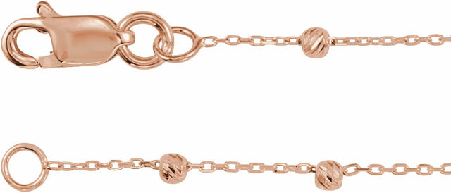 14K Rose Gold .65 mm Beaded Cable 7" Chain