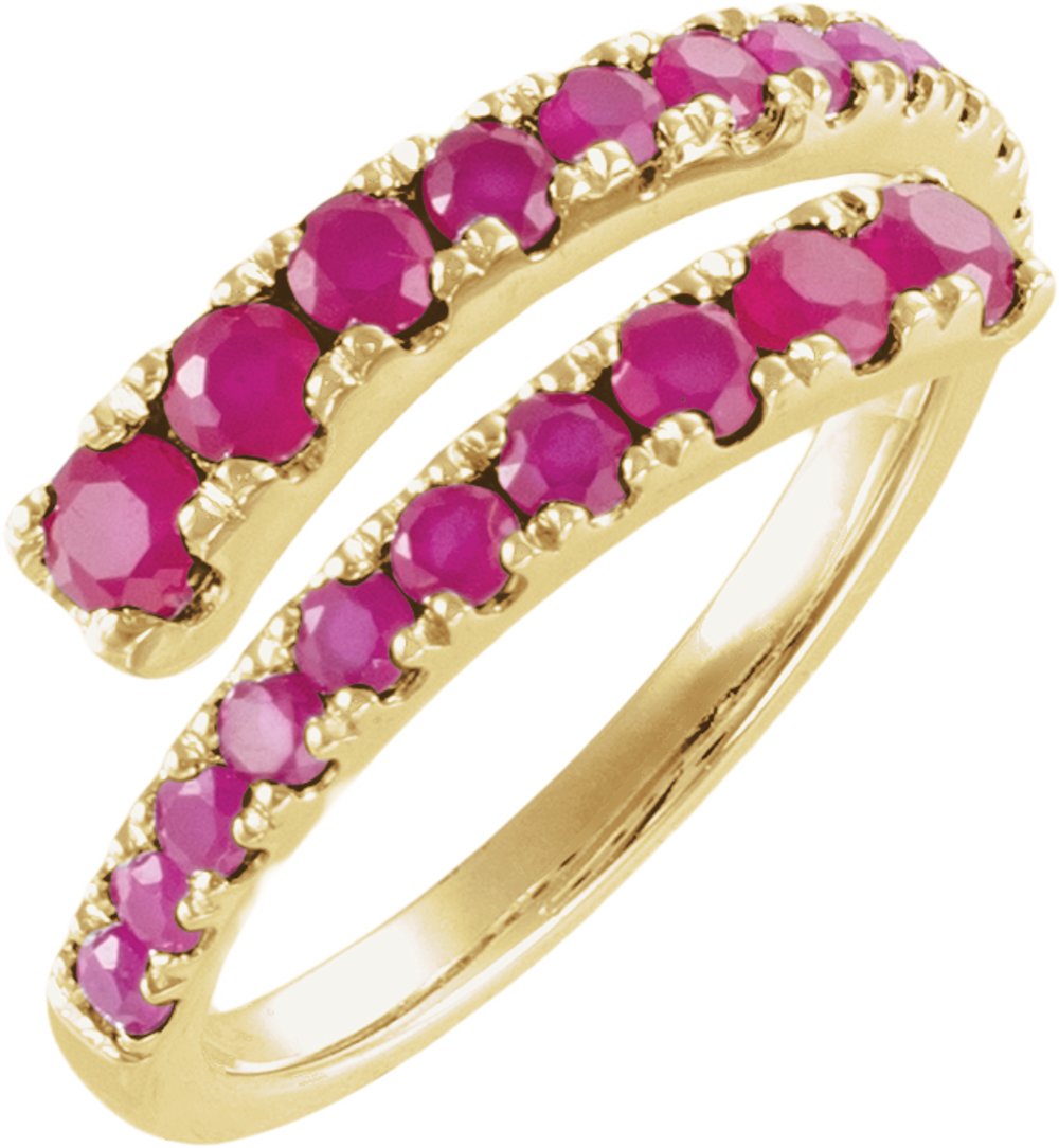 14K Yellow Gold Lab-Grown Ruby Bypass Ring