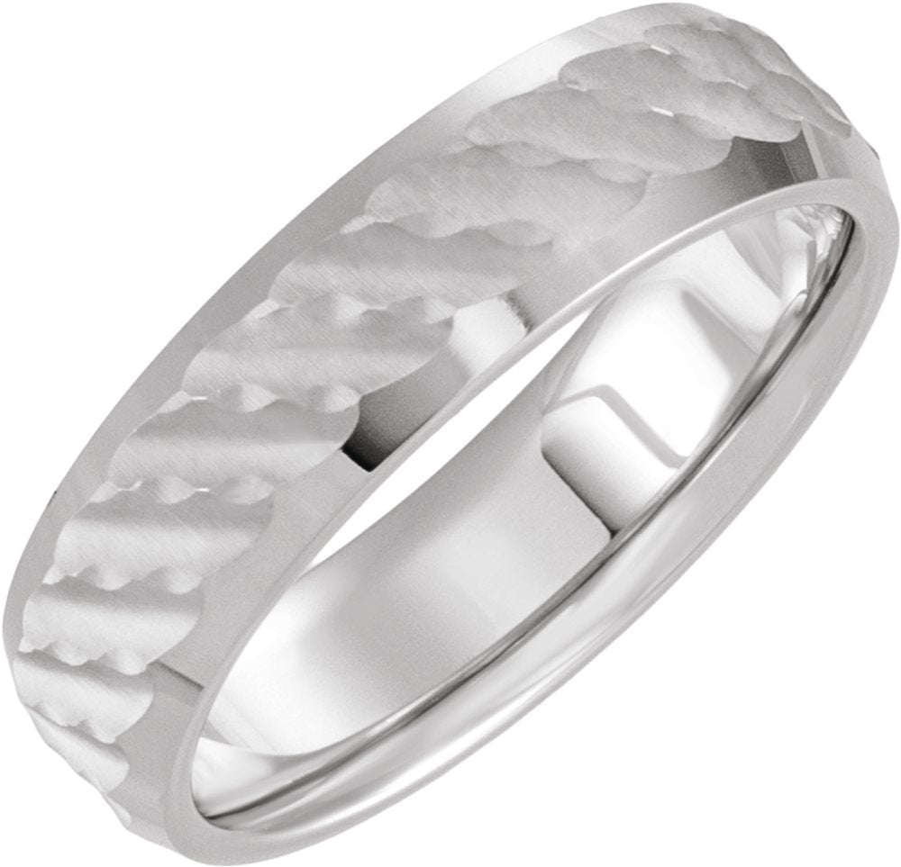 14K White Gold 6 mm Patterned Band Size 10