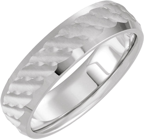 14K White Gold 6 mm Patterned Band Size 10