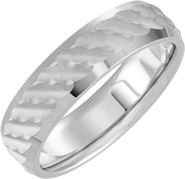14K White Gold 6 mm Patterned Band Size 10