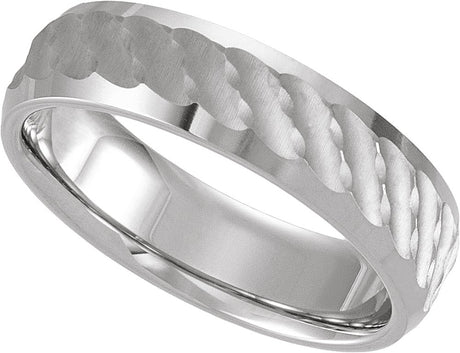 14K White Gold 6 mm Diagonal Grooved Comfort-Fit Half Round Band Size 10