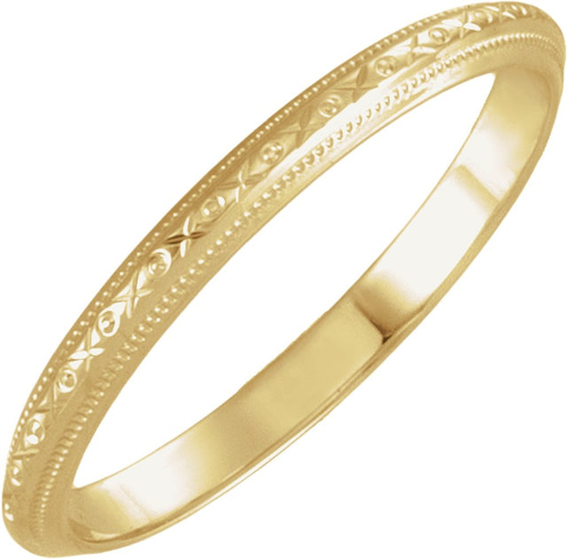 14K Yellow Gold 2 mm Milgrain Geometric Band Size 5