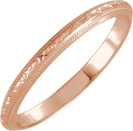 14K Rose Gold 2 mm Milgrain Geometric Band Size 7