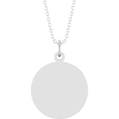 14K White Gold Engravable Round Disc 18" Necklace