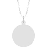 10K White Gold Engravable Round Disc 18" Necklace
