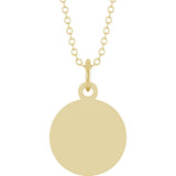14K Yellow Gold Engravable Round Disc 18" Necklace