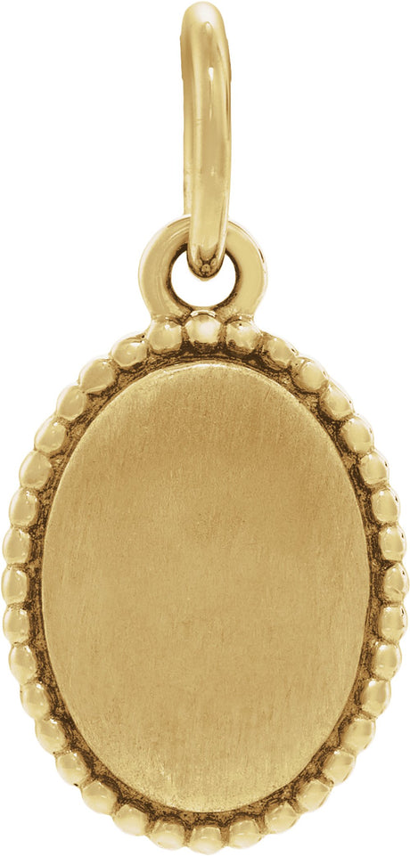 10K Yellow Gold Beaded Oval Engravable Pendant