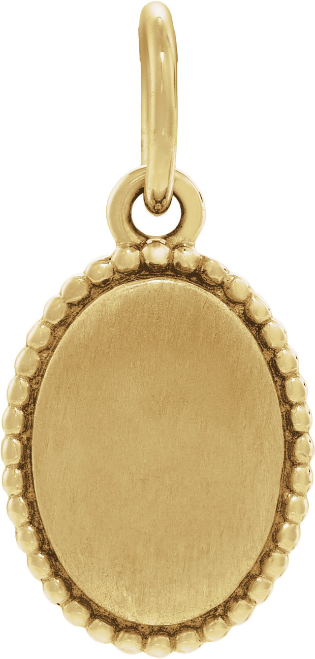 10K Yellow Gold Beaded Oval Engravable Pendant