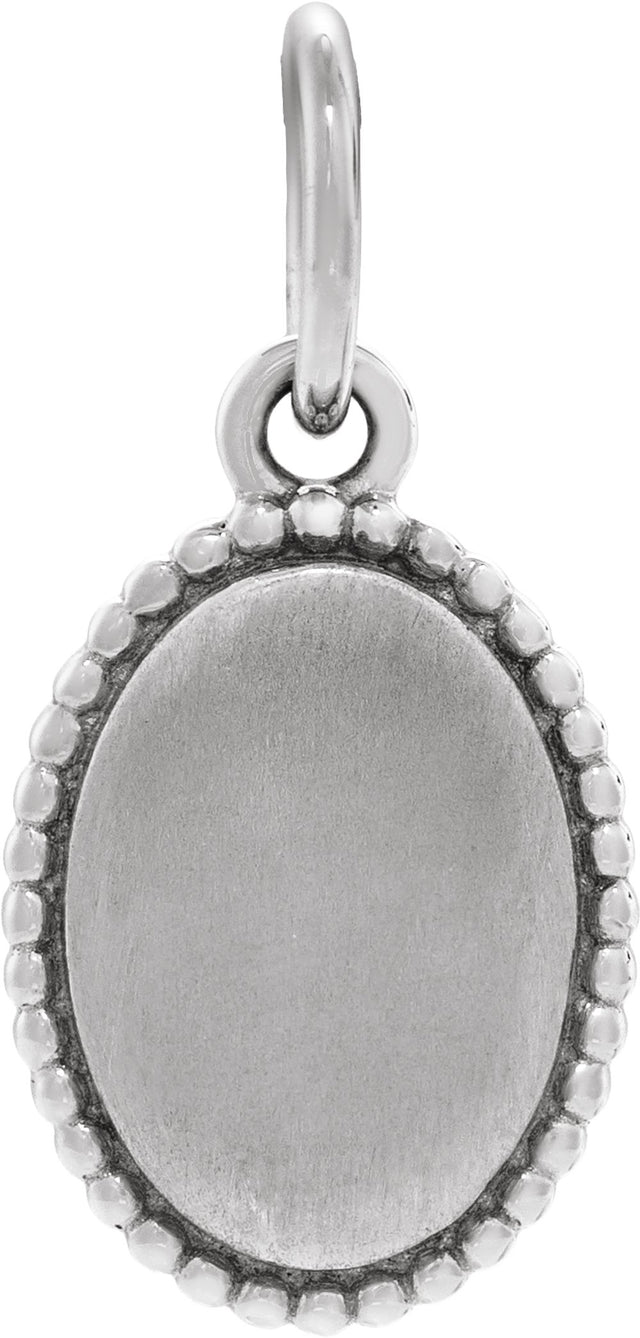 Sterling Silver Beaded Oval Engravable Pendant