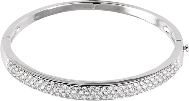 14K White 3 CTW Natural Diamond Pavé Bangle 7" Bracelet