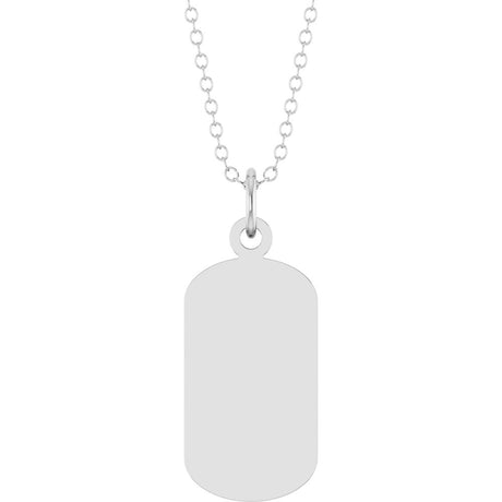 14K White Gold Engravable Dog Tag 18" Necklace