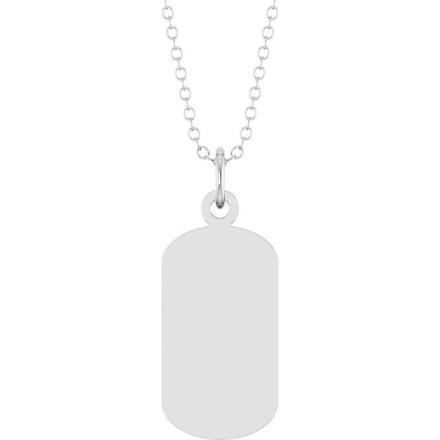 10K White Gold Engravable Dog Tag 18" Necklace
