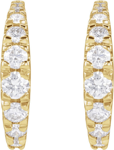 14K Yellow Gold 1 1/3 CTW Natural Diamond Graduated Hoop Earrings