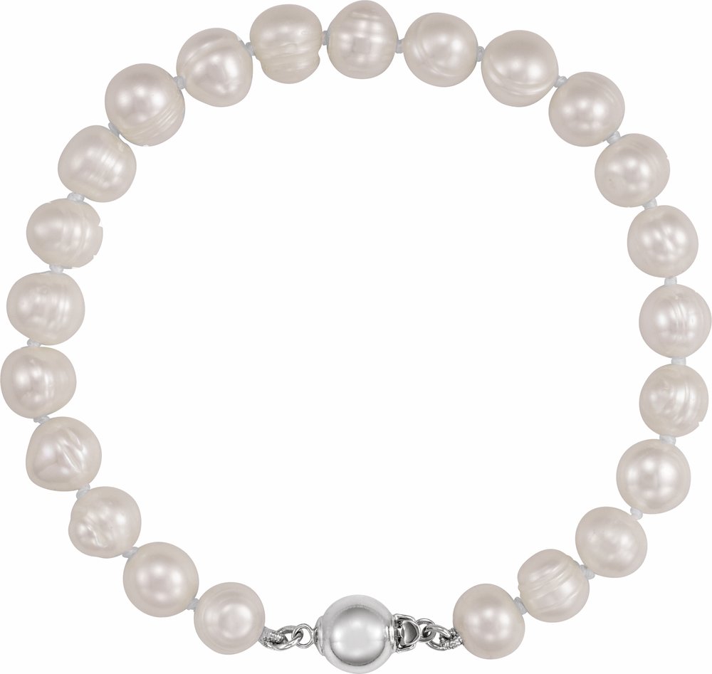 Sterling Silver 8-9 mm Cultured White Freshwater Pearl 7 3/4" Bracelet