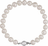 Sterling Silver 8-9 mm Cultured White Freshwater Pearl 7 3/4" Bracelet
