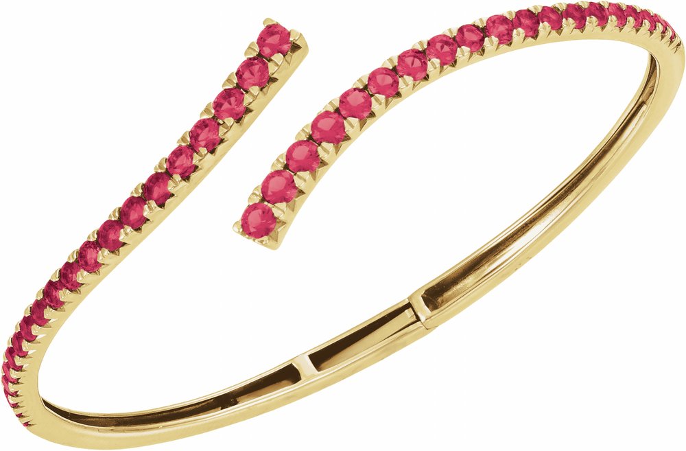 14K Yellow Gold Lab-Grown Ruby Graduated Bypass Cuff 7 1/4" Bracelet