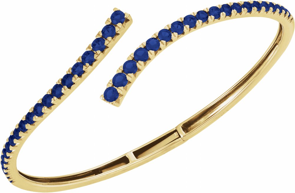 14K Yellow Gold Lab-Grown Blue Sapphire Graduated Bypass Cuff 7 1/4" Bracelet