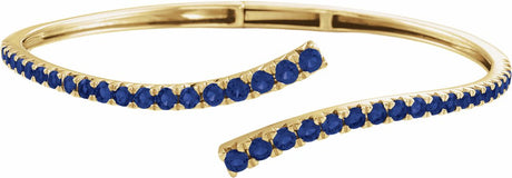 14K Yellow Gold Lab-Grown Blue Sapphire Graduated Bypass Cuff 7 1/4" Bracelet