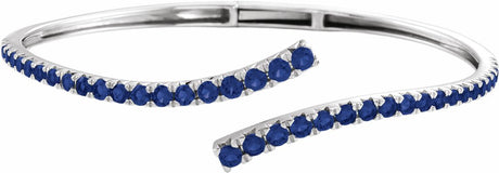 14K White Gold Lab-Grown Blue Sapphire Graduated Bypass Cuff 7 1/4" Bracelet