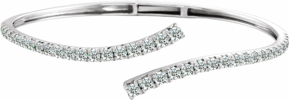 14K White Gold 2 5/8 CTW Lab-Grown Diamond Graduated Bypass Cuff 7" Bracelet